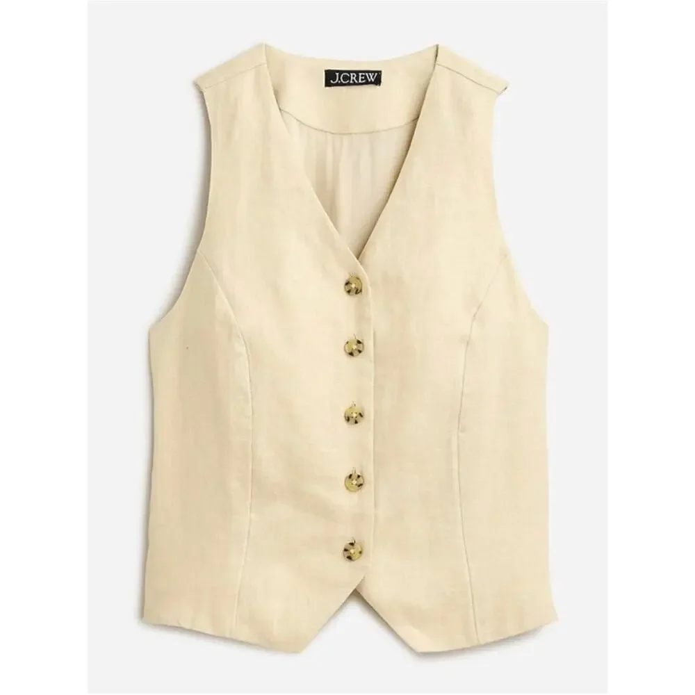 J. Crew Slim-fit Vest Top 100% Linen Natural Tan Size 12